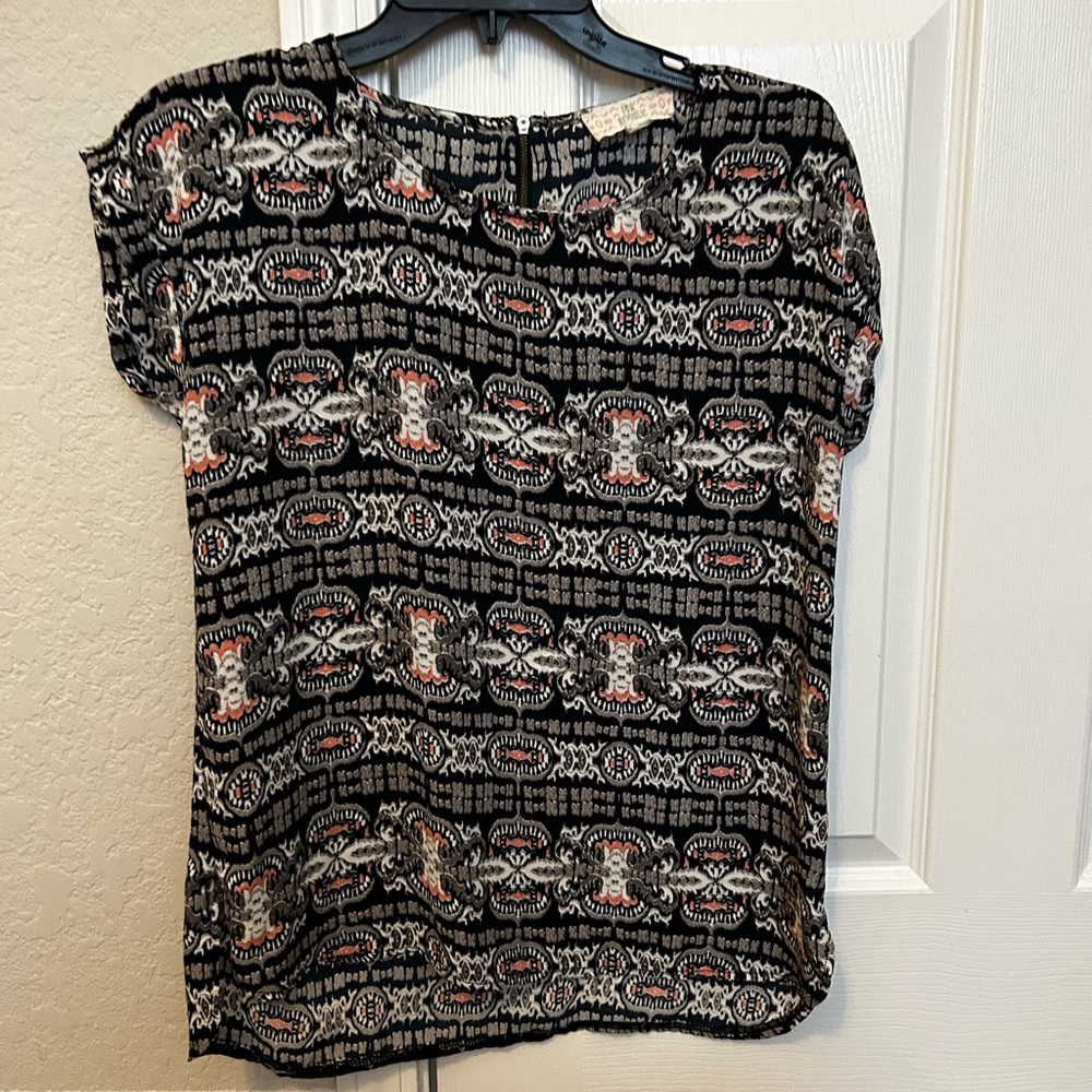 46. Pink republic pink and grey pattern blouse